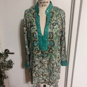 BARBARA GERWIT Embroidered, Embellished Paisley Tunic/Cover Up Size Small
